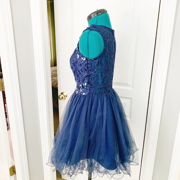 Homecoming Prom Party Beaded Lace Rhinestone Tulle Skater Dress - Picture 2 of 14